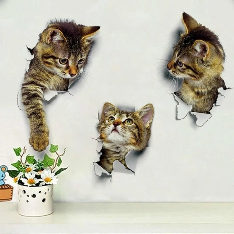 3pcs 3D Cute Cat Self-adhesive - Pvc Panel Background 리뷰 및 가격